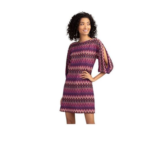 TRINA TURK NWT Small Pura Vida Zig Zag Multicolor Sheath Dress Cold Shoulder - Picture 11 of 11